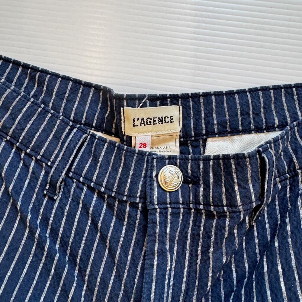 L'AGENCE Jameson High Rise Shorts Size 28 Navy Stripe Seersucker Cotton Linen - Picture 14 of 16